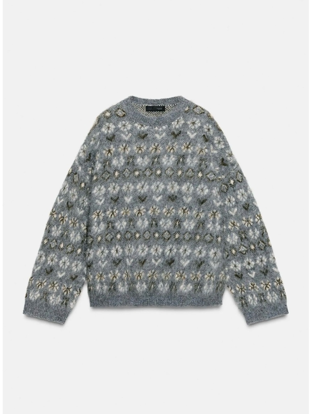 ZARA's Patterned Crewneck Mohair-Blend Sweater - Gray
